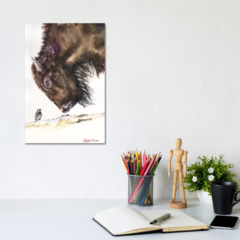 Buffalo And Sparrow by George Dyachenko - Wrapped Canvas Print, 20.32 cm H x 30.48 cm W