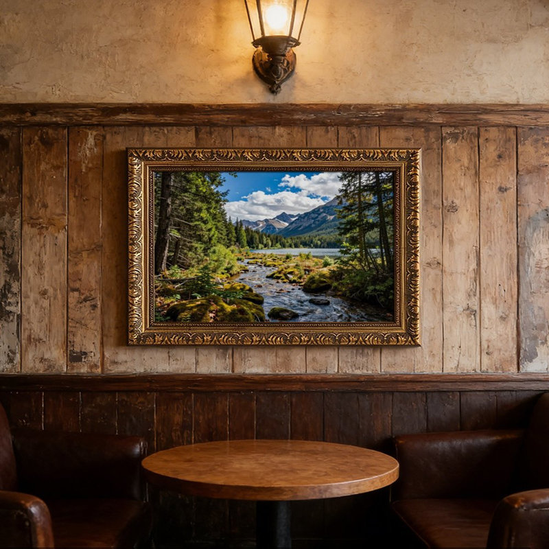 Cadre mural rétro Mountain Stream LakeOrnate - cadre décoratif doré pour art, L 8 po x l 12 po
