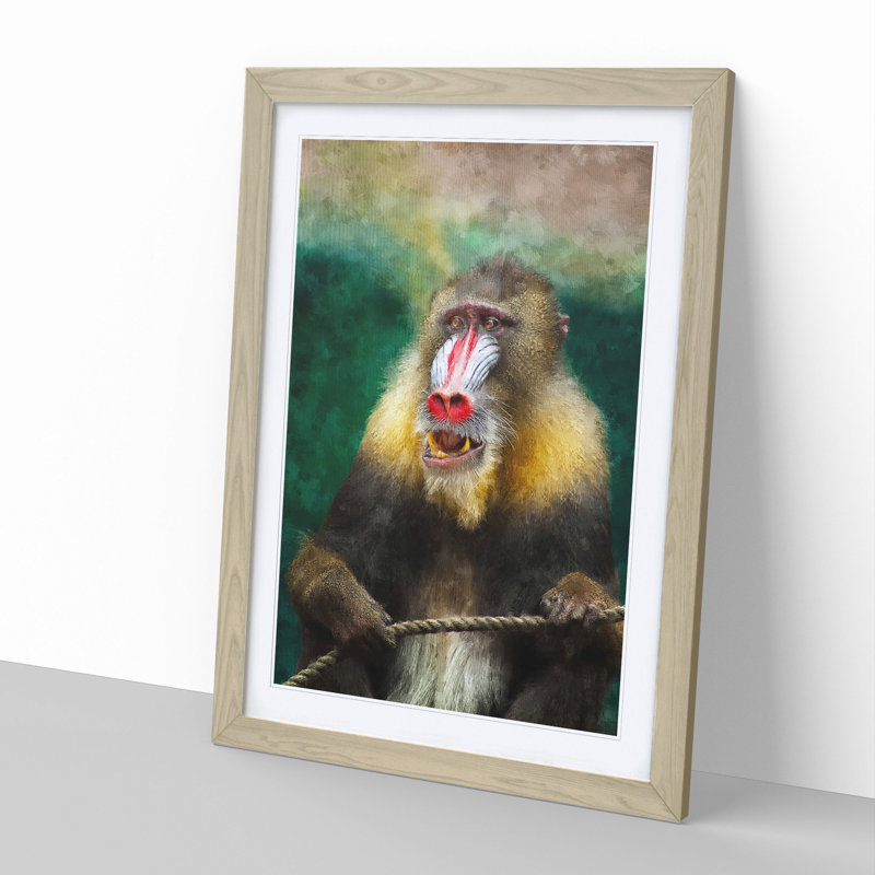 Mandrill Baboon Monkey - Picture Frame Painting, 48cm H x 36cm W x 2cm D, Oak Framed