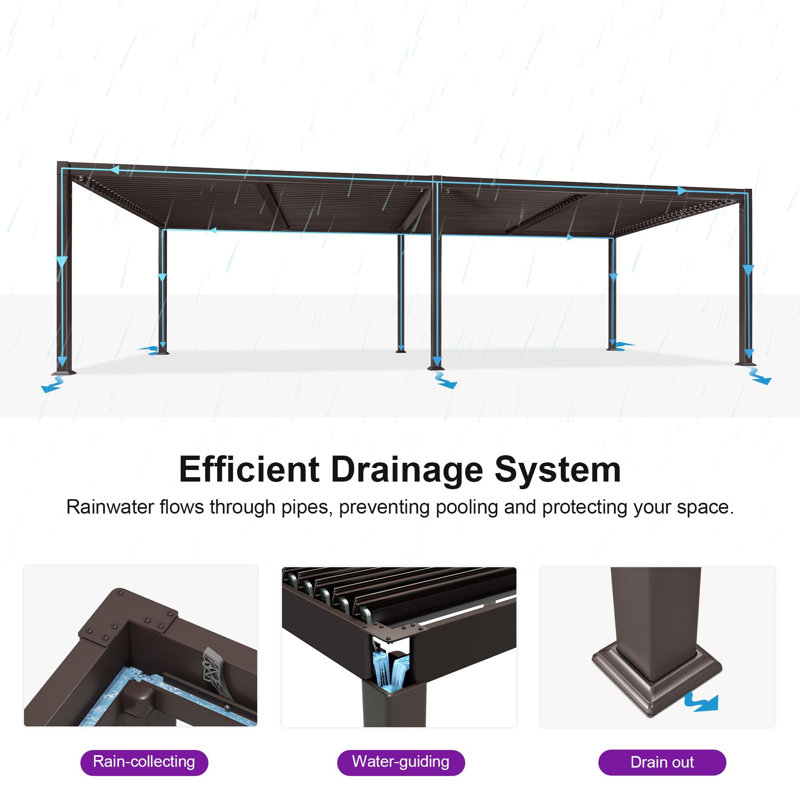 PURPLE LEAF Solar Louvered Pergola 11' x 23' with LED String Lights and Control Panel Aluminum Outdoor Pergola with Adjustable Roof for Patio Deck Garden Yard Gray