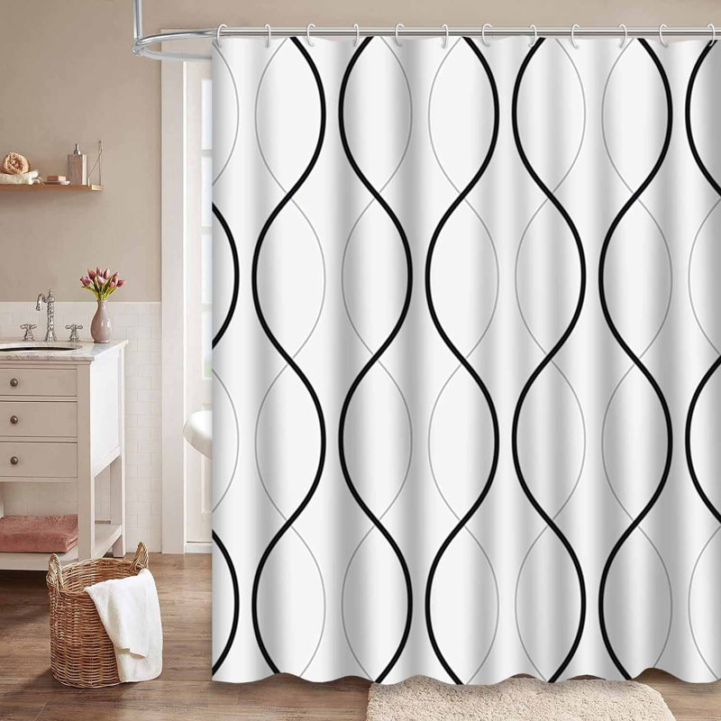 Rideau de douche imperméable moderne à motif géométrique ondulé avec 12 crochets, L 72 po x l 78 po