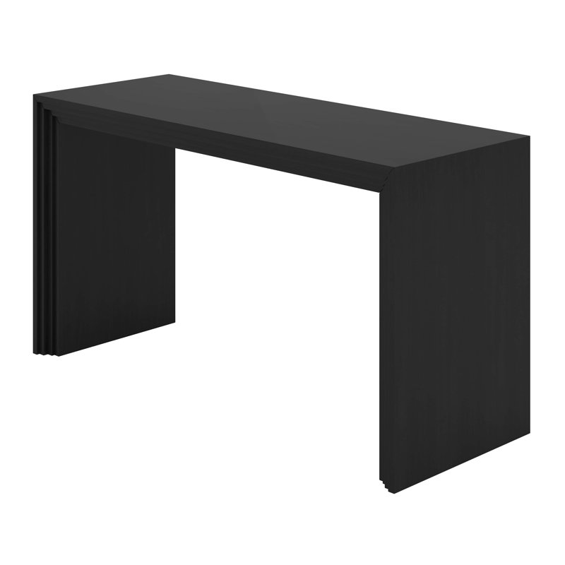 59.2" Console Table With Unique Striped Design, MDF Narrow Entryway Table, Paulownia Solid Wood Veneer, Black