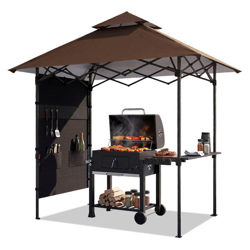 Pavillon de jardin grillagé l 8 pi x 5 pi ABCCANOPY avec paroi latérale, tablettes en métal, 2 lumières DEL magnétiques et sac de transport
