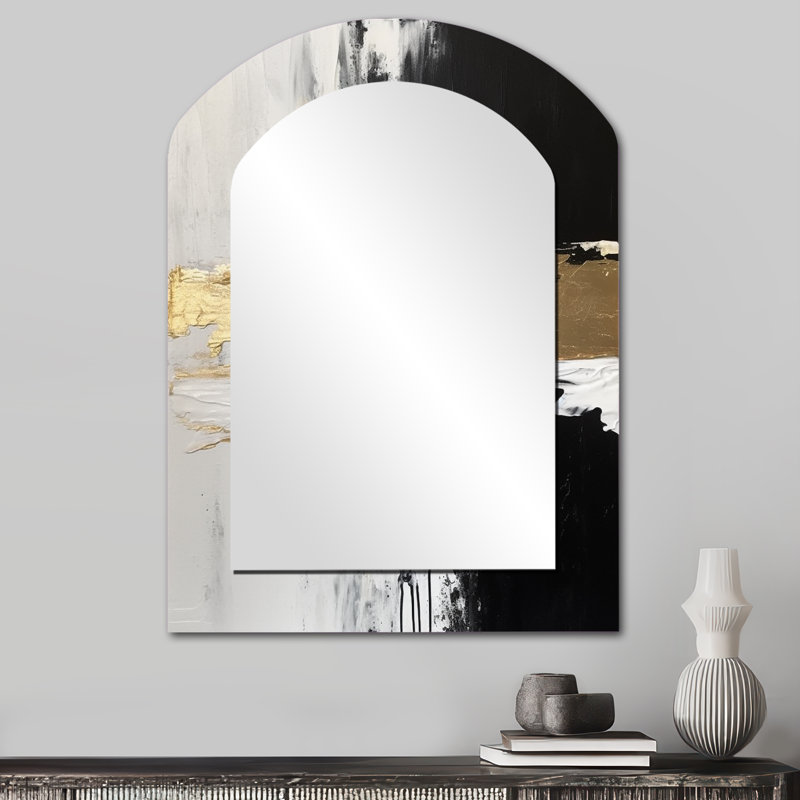 Horizontal Dimensions Abstract Gold Black - Abstract Painting Arch Decorative Wall Mirror, Gold Asymmetrical Large Mirror, Printed Metal Art