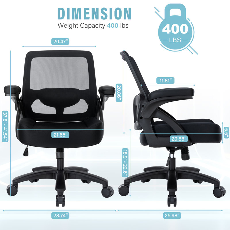 Oversized Seat Mesh Office Chair With Heavy Duty base, Black