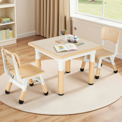 Kids Table And Chairs, Height Adjustable Toddler Table And Chair Set, Non-Slip Legs & Easy-Clean Graffiti Desktop (23.6