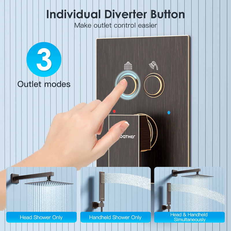 Système de douche 10 pouces avec bouton-poussoir, Bronze frotté à l'huile