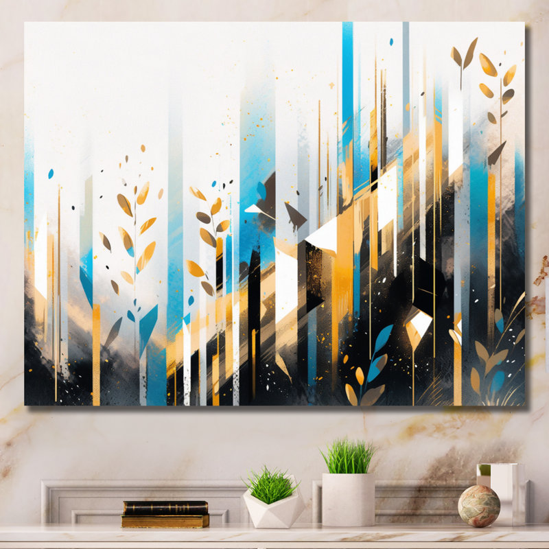 " Turquoise Gold Symmetrical Abstract ", Wrapped Canvas, 34" H x 44" W