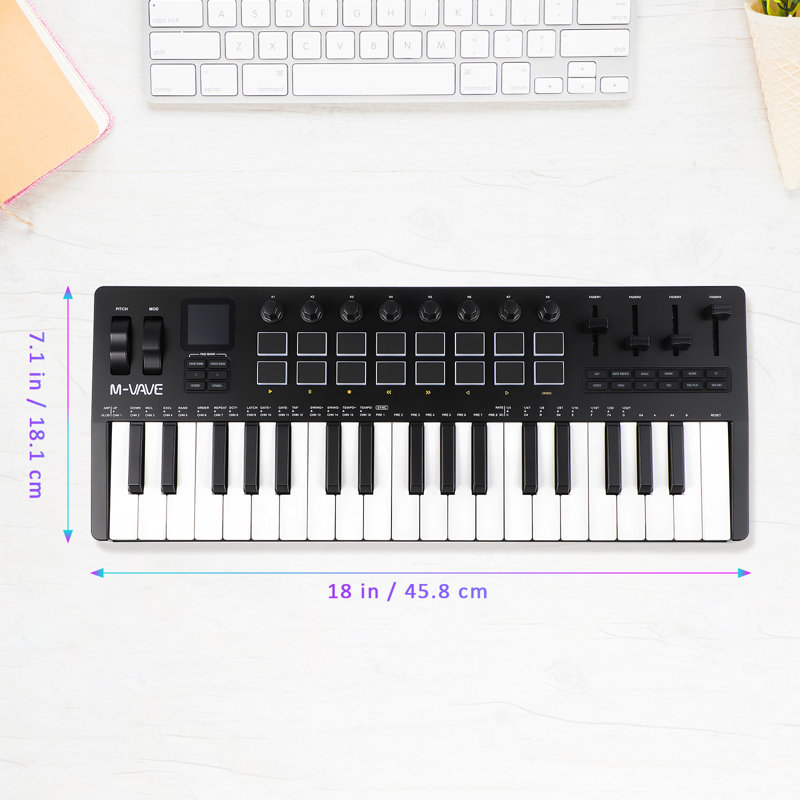 MIDI Keyboard: 37-Key USB MIDI Keyboard Controller With Beat Pads Assignable Knobs And Faders