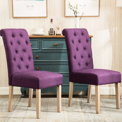 Chaise de salle à manger en bois massif de 2, mauve, élégante et 2 chaises mauves, bois, sophistication de pièce