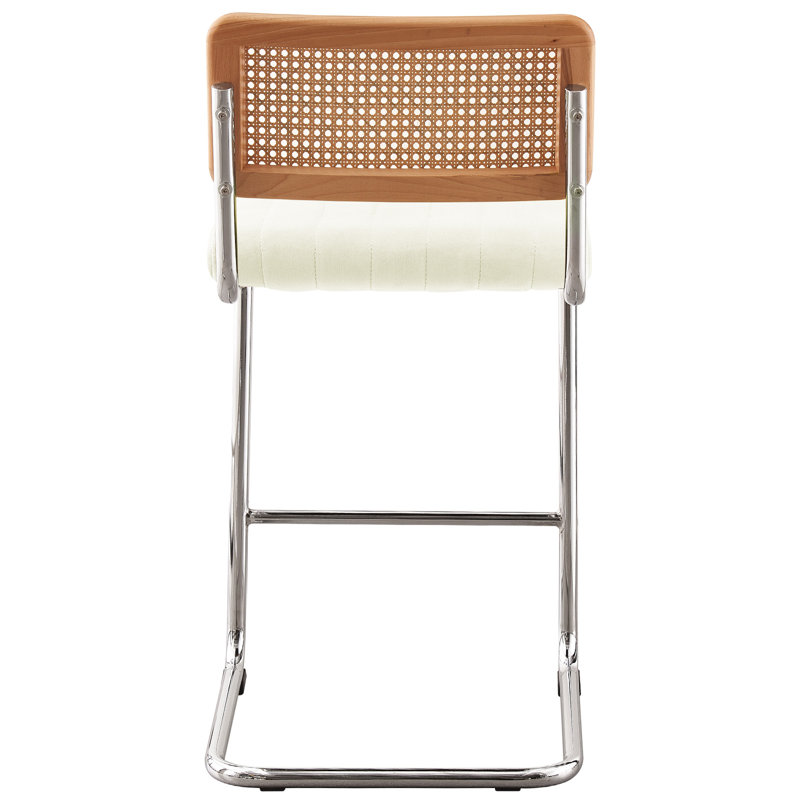 Tabouret rembourré en velours Krickelin, Argent, blanc, Tabouret de comptoir (siège d'une hauteur de 26 p