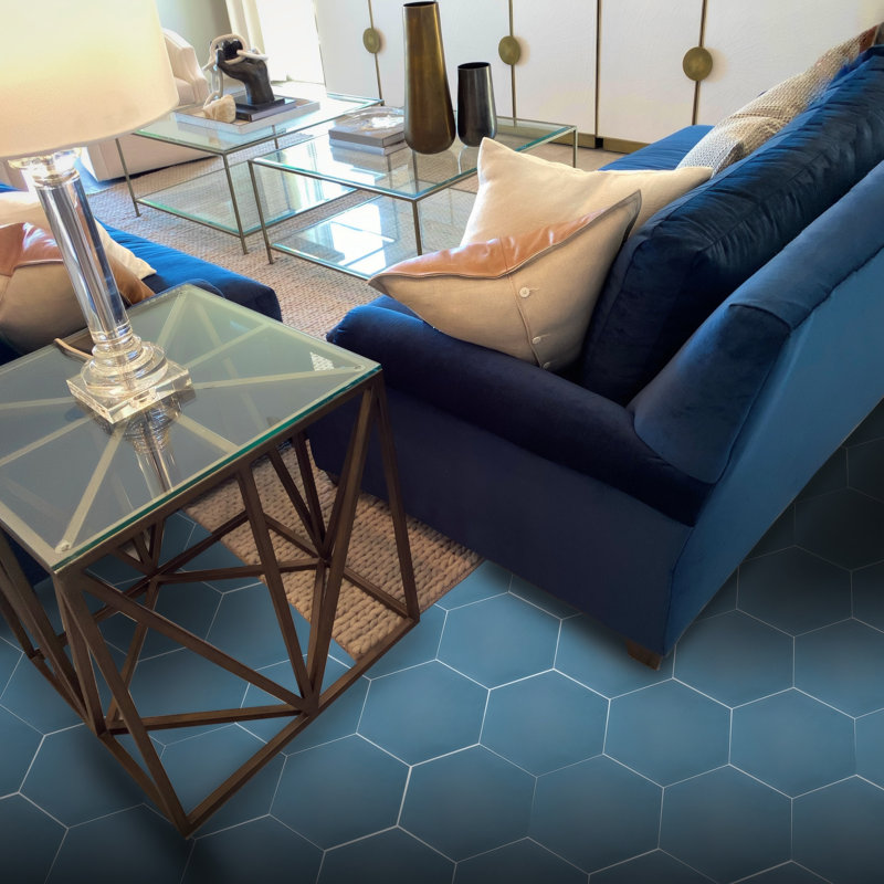 Menara 8" x 9" Cement Honeycomb Mosaic Wall & Floor Tile, Navy Blue