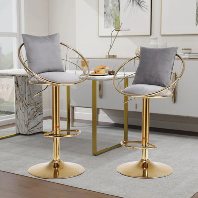 Nekesha Swivel Upholstered Adjustable Height Counter Stool With Metal Frame (Set Of 2)