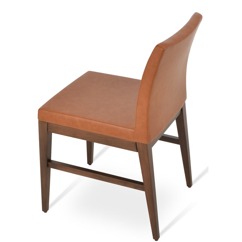 Chaise d'appoint Aria, Similicuir caramel PPM, Noyer