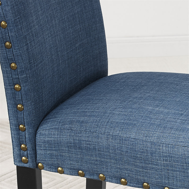 Biony Espresso Wood Counter Height Dining Set With Fabric Nailhead Stools, Blue