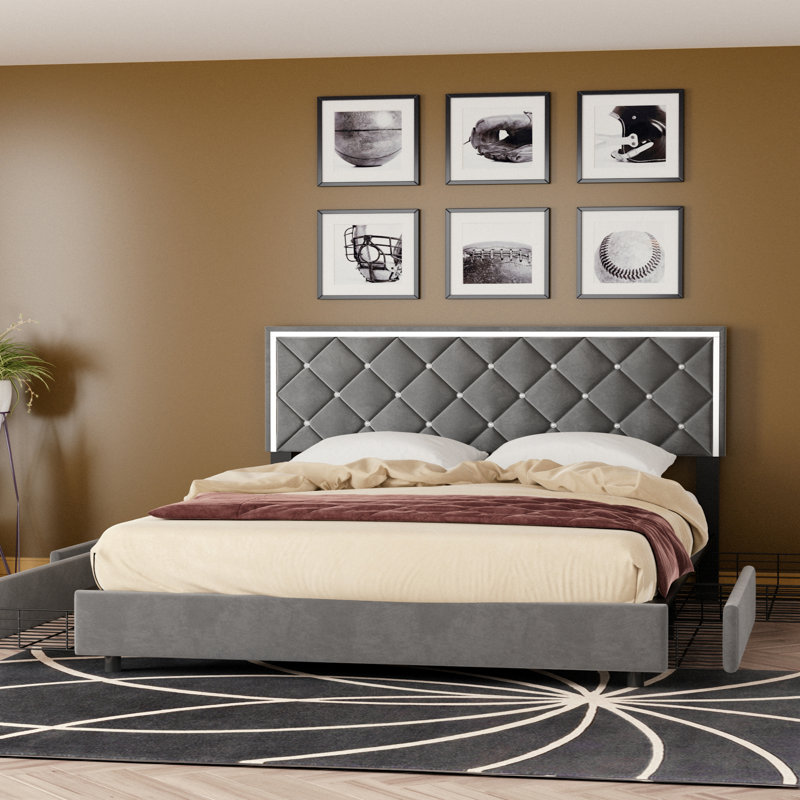 Galahad Upholstered Wingback Storage Bed, Gray, King