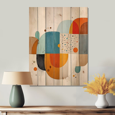 Milieu du siècle formes radiant de géométrie III - Art mural en bois de style Mid-Century sur bois de pin naturel