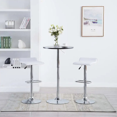 Adjustable Height Wood And Metal Bar Table And 2 Air Lift Adjustable Swivel Stools Set by Ivy Bronx