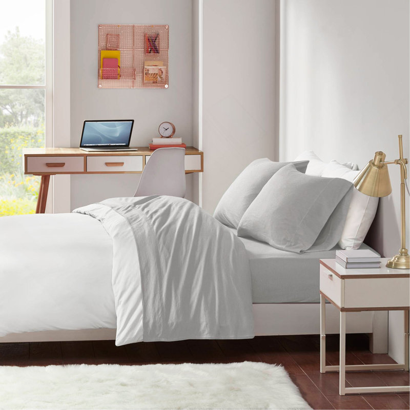 Ensemble de draps en tricot de coton toutes saisons, Ensemble de draps pour très grand lit avec 2 taie, Gris