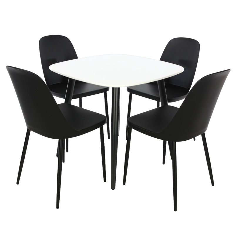 Sisquoc Casual 5-Piece Dining Set - Solid Square Table & 4 Plastic Duo Chairs, Black, White