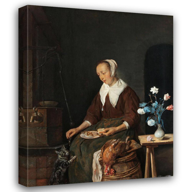 "Le petit-déjeuner du chat" par Gabriel Metsu, toile tendue avec châssis, H 18 po x l 14 po