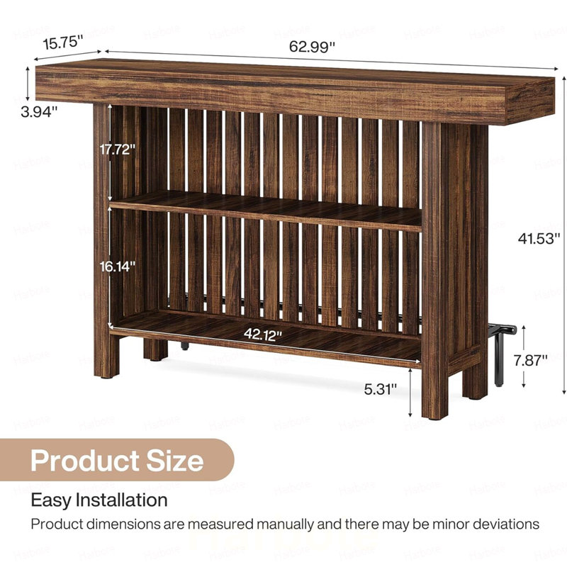 Chating Table  with Footrest,Bar Table,Dining Table,KitchenTable, Brown