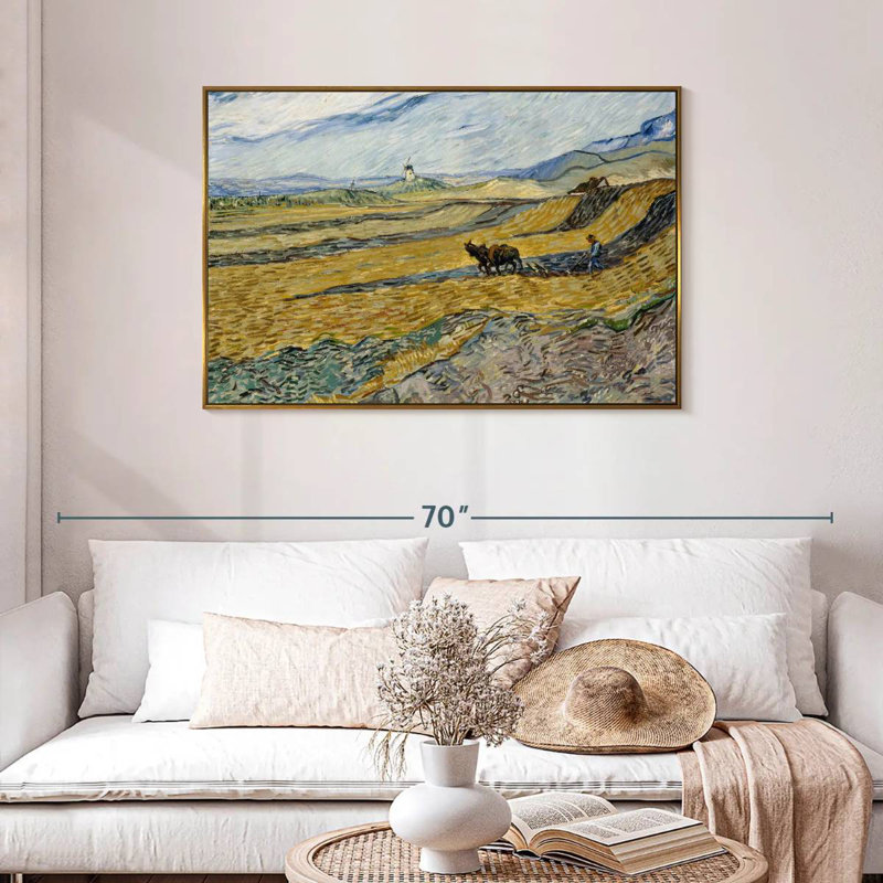 Enclosed Field With Ploughman, Floating Frame Gold, 43" X 29"