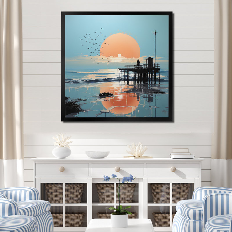 Pier Lone Pier Papercut II - Nautical & Beach Canvas Art Print, Cadre simple noir, H 36 po x l 36 po x P 1,5 po