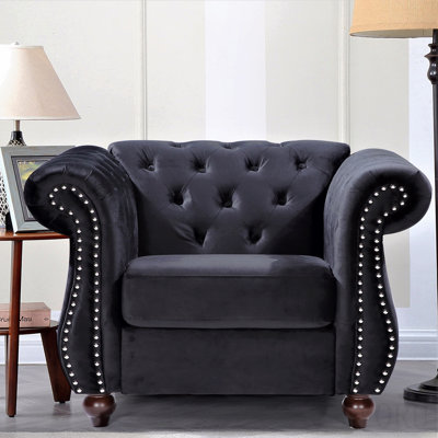 Chesterfield Crushed Velvet Accent Chair, Button Tufted Single Sofa Chair With Rolled Arms, Wood Tapered Legs, High Density Foam Spring Support, Comes With Matching Bolster
