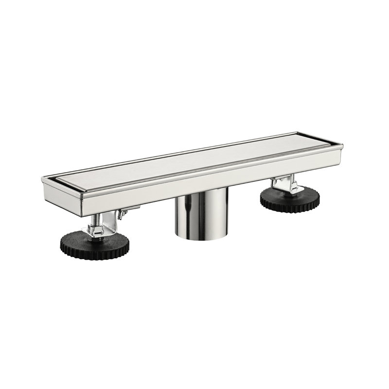 Linear Shower Drain With Leveling Feet, Brushed Nickel