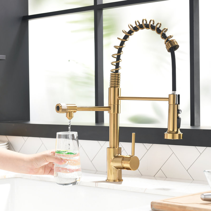 Pull Down Kitchen Faucet With Drinking Water Filter, Black And Nickel Gold Finishes | Gift Idea