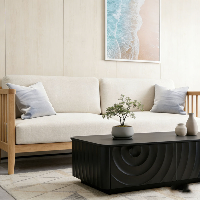 Table basse rectangulaire 47 po avec rangement, Noir