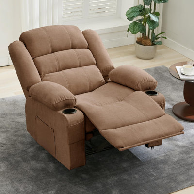 37.4" Wide Oversize Manual Recliner Chair, Breathable Fabric Recliner Rocker with 3 Angle Modes, Cup Holders