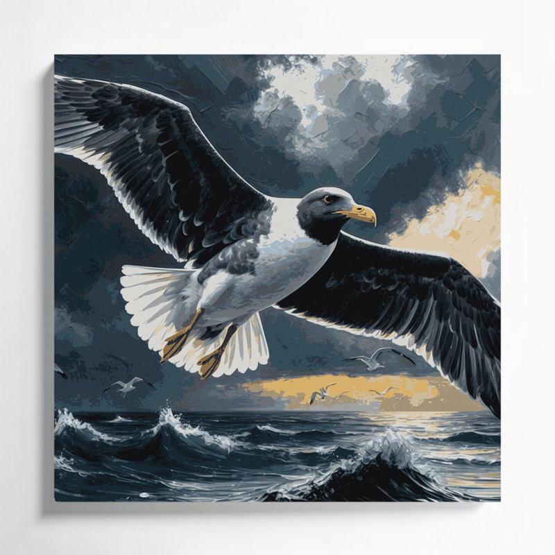 Oiseaux, art mural sur toile bleu, H 16 po x l 16 po