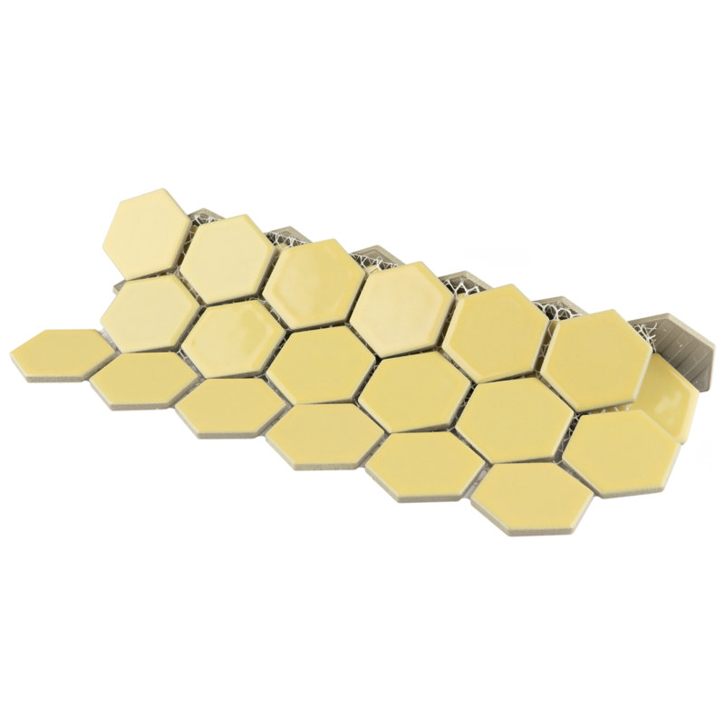 Hudson Due 2" Hex Vintage Yellow 10-7/8" x 12-5/8" Porcelain Mosaic Tile