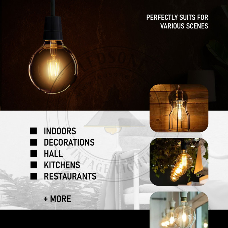 6W E27 Dimmable LED Vintage Edison Globe Light Bulb Amber