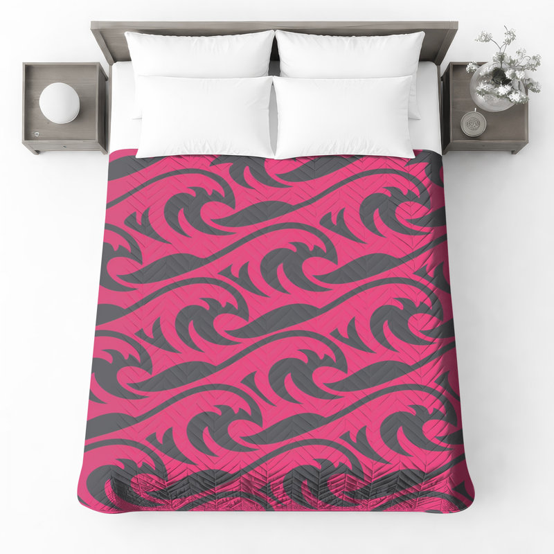 Pink Wave Pattern Quilted Bedspread All Sizes, King