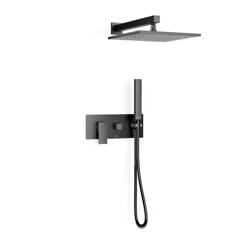 Crozet 2-Function Pressure Balance Shower System with 12-inch Solid Rain Shower Head and Hand Shower , Matte Black