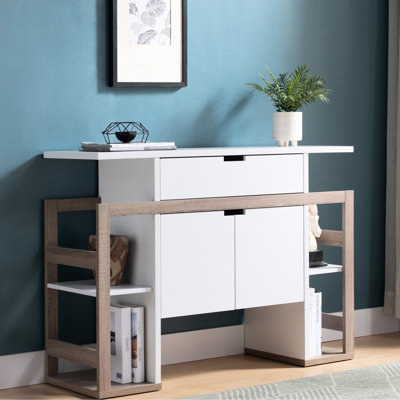 White & Dark Taupe Kitchen Buffet - 4 Shelves, Drawer, 2 Door Cabinet Maximize Storage Space Modern With Shelves Finish Improve Look And Function Of Your