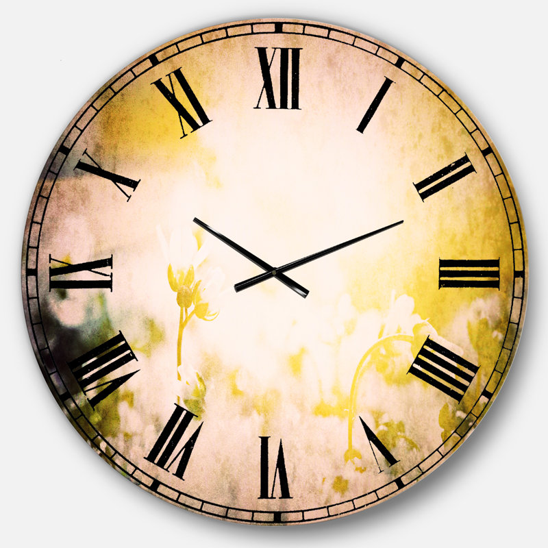 Belles fleurs blanches au lever du soleil - Horloge murale traditionnelle, Surdimensionné