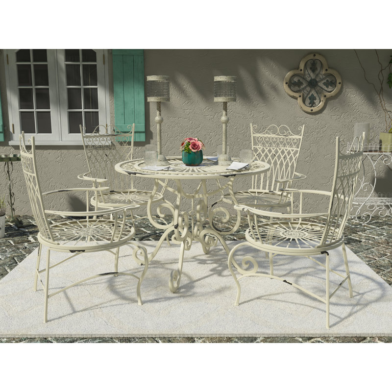 Akeyra 4 - Person Patio Dining Set with Round Table, Antique White