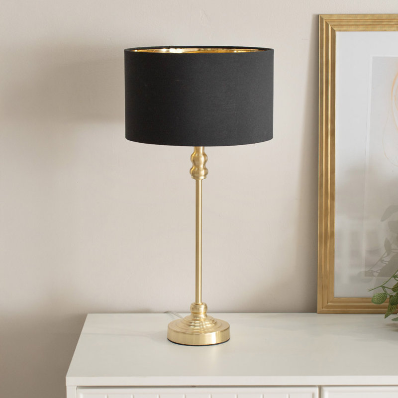 Addisyn Metal Table Lamp, Gold Base/Black Shade, White, Yes