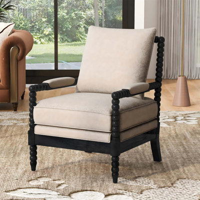 Chaise d'appoint en bois d'hévéa, chaise de loisir rembourrée en tissu avec éponge haute résilience, chaise de salon moderne pour chambre à coucher, bureau, coin lecture, structure en bois massif robuste, confortable et facile à nettoyer