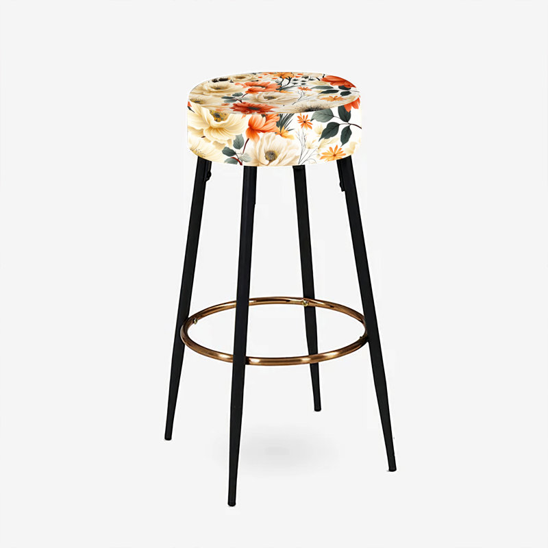 Ensemble de 2 tabourets de bar à motif floral rouge et beige