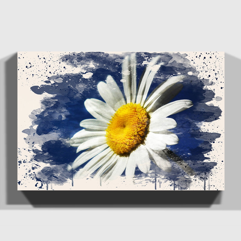White Daisy Flower (7) Painting on Canvas - Wrapped Canvas, 40cm H x 60cm W
