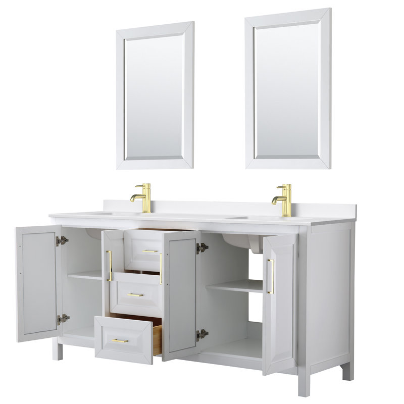 Daria 72'' W Vanity, White, Brushed Gold, White Quartz
