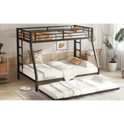 Lit simple superposé simple au-dessus d'un lit double noir avec couchette - revêtement, conception silencieuse, utilisation de l'espace, pieds renforcés, instructions claires - 38 lattes en métal, assemblage étape par étape