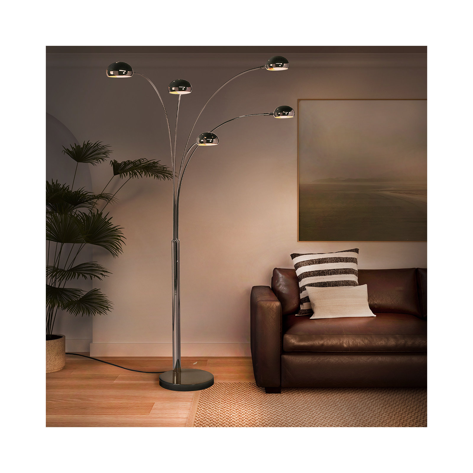 Mushroom 5 Light Arc Floor Lamp - Dimmer switch, Marble base, Black Nickel