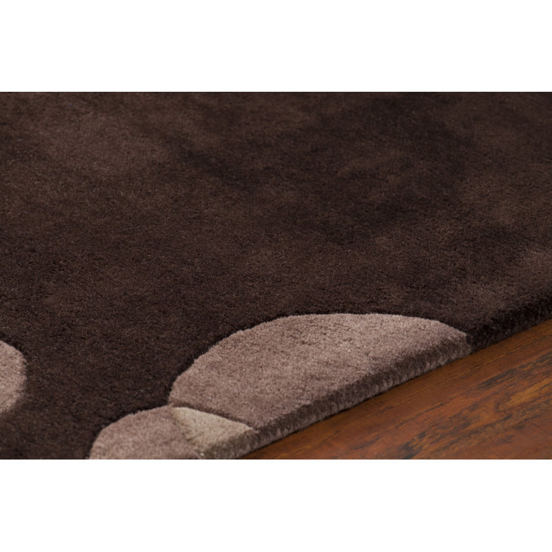 Tapis à petits cercles géométriques en laine touffetée à la main brun, rose et taupe Osteen, Rond 7 pi 9 po
