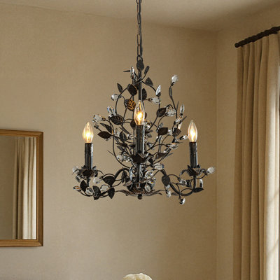 Contemporary Dark Bronze Leaf Chandelier Elegant Interior Lighting With Crystal Accents For Dining Room Living Room